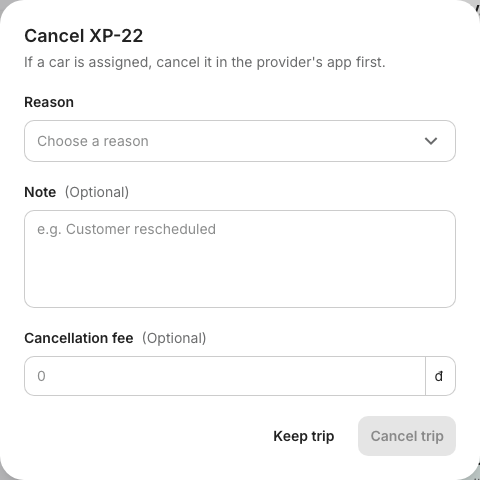 Cancel trip dialog