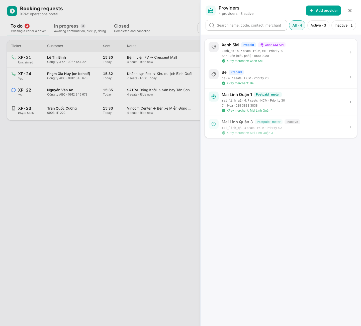 The provider list