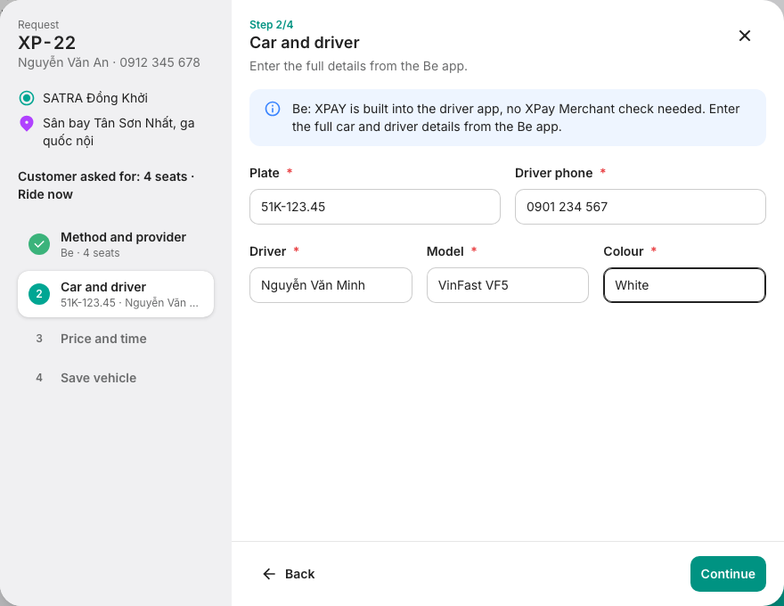 Booking wizard: car and driver