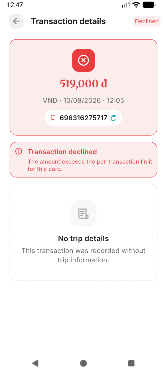 Declined — per-transaction limit