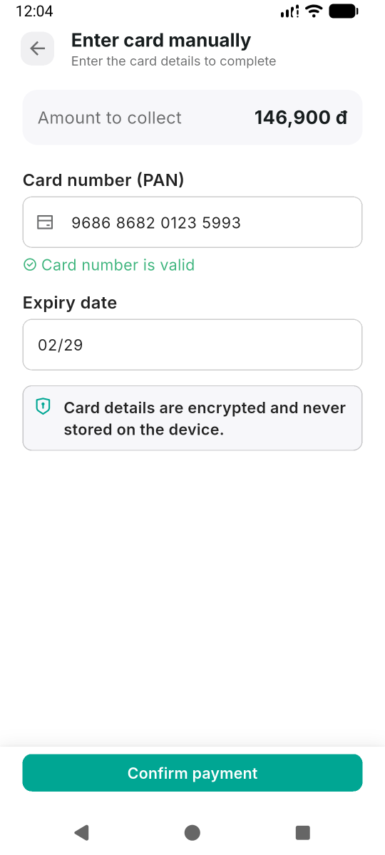 Manual card entry