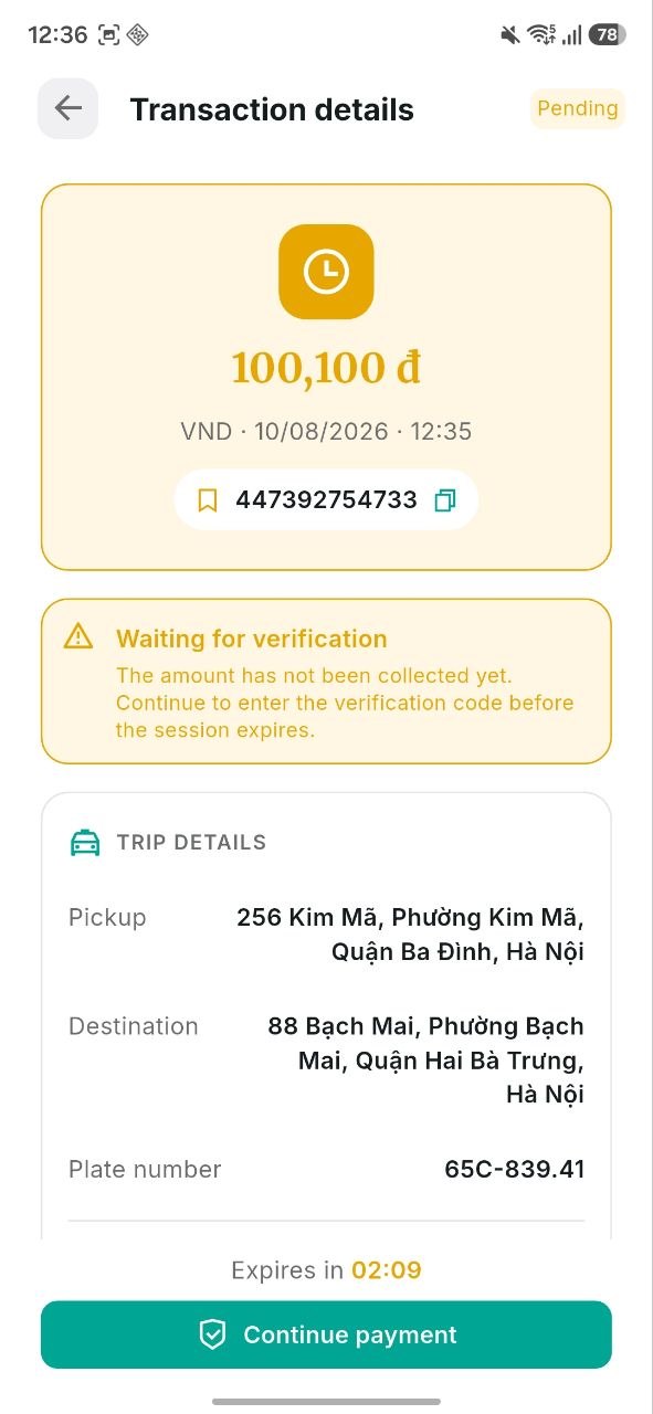 Pending transaction — continue verification