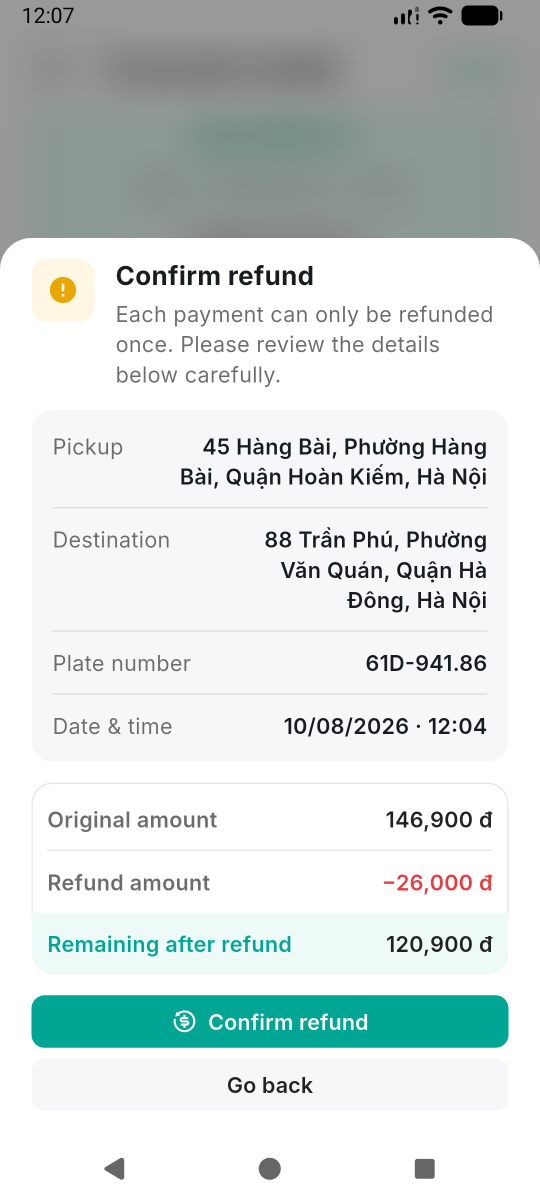 Refund confirmation