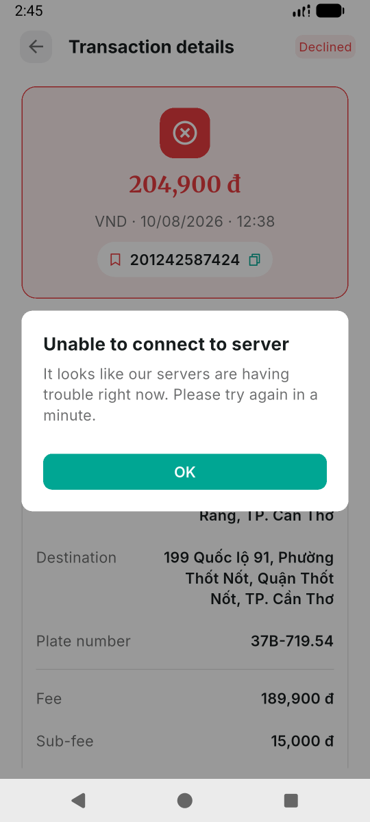 Unable to connect to server
