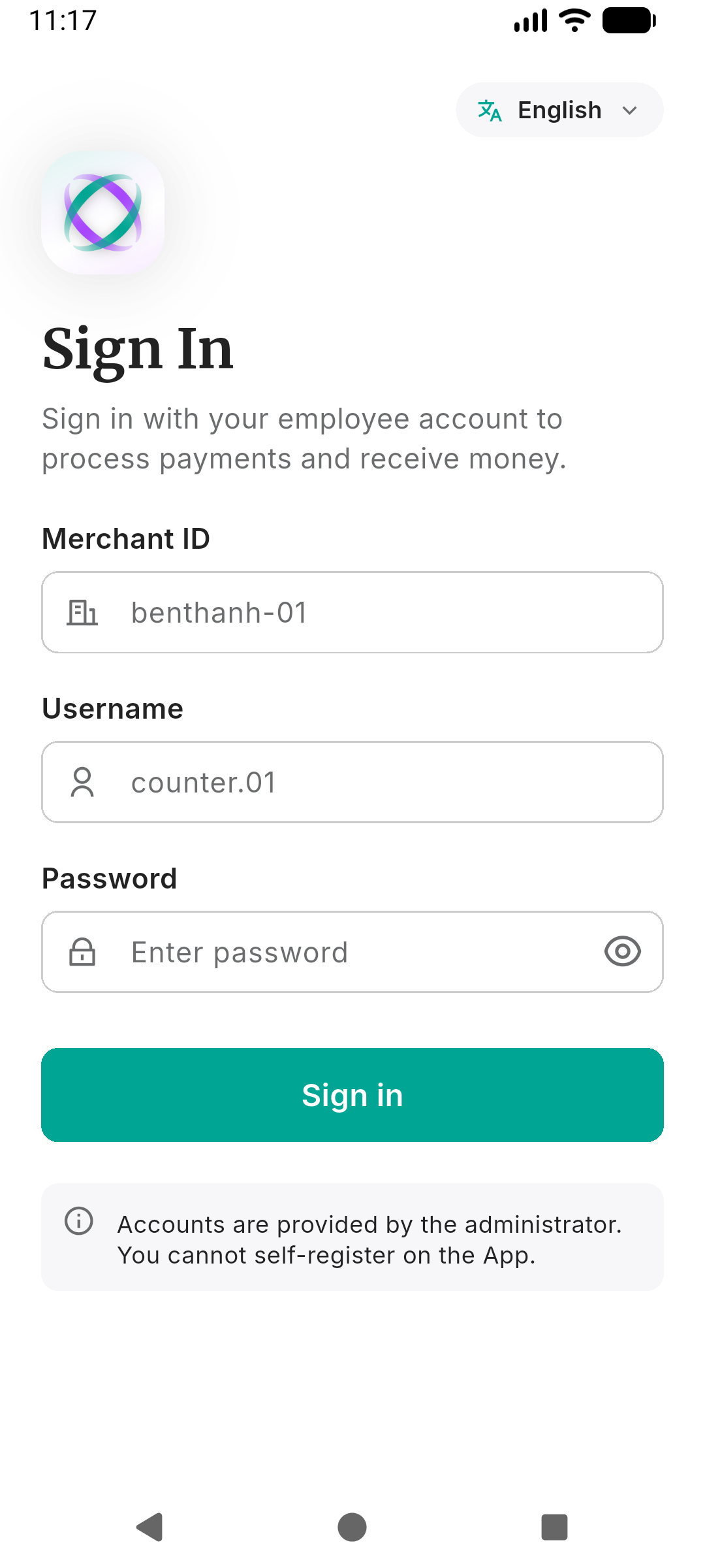 Sign-in screen