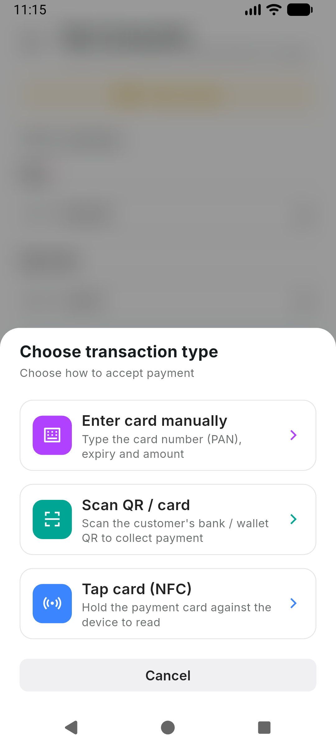 Choose transaction type