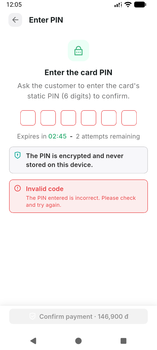 PIN invalid code