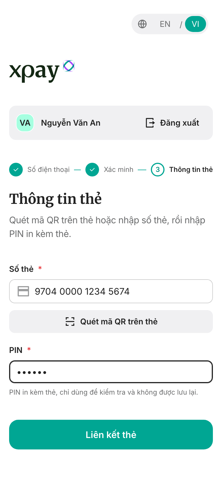 Bước nhập thông tin thẻ