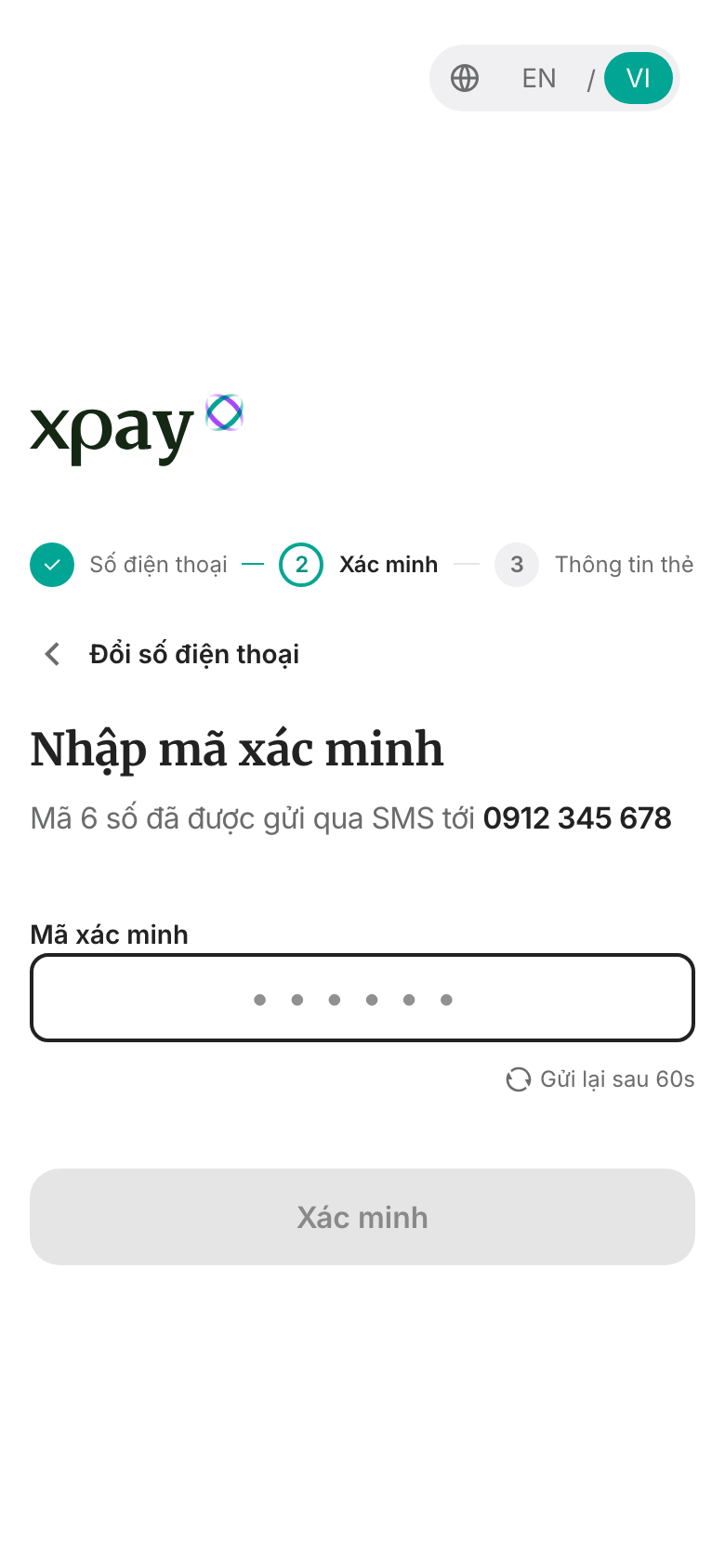 Bước nhập mã xác minh