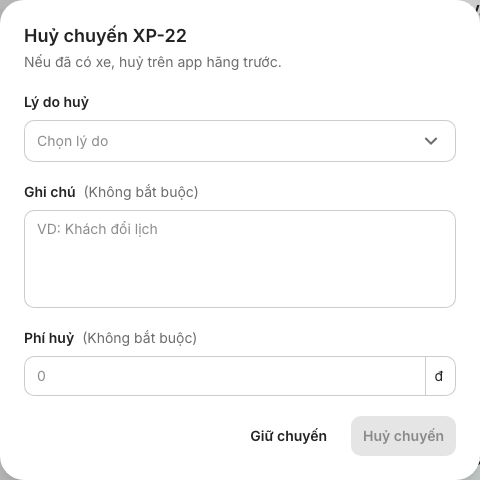 Hộp Huỷ chuyến