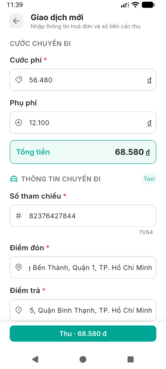 Form tạo giao dịch