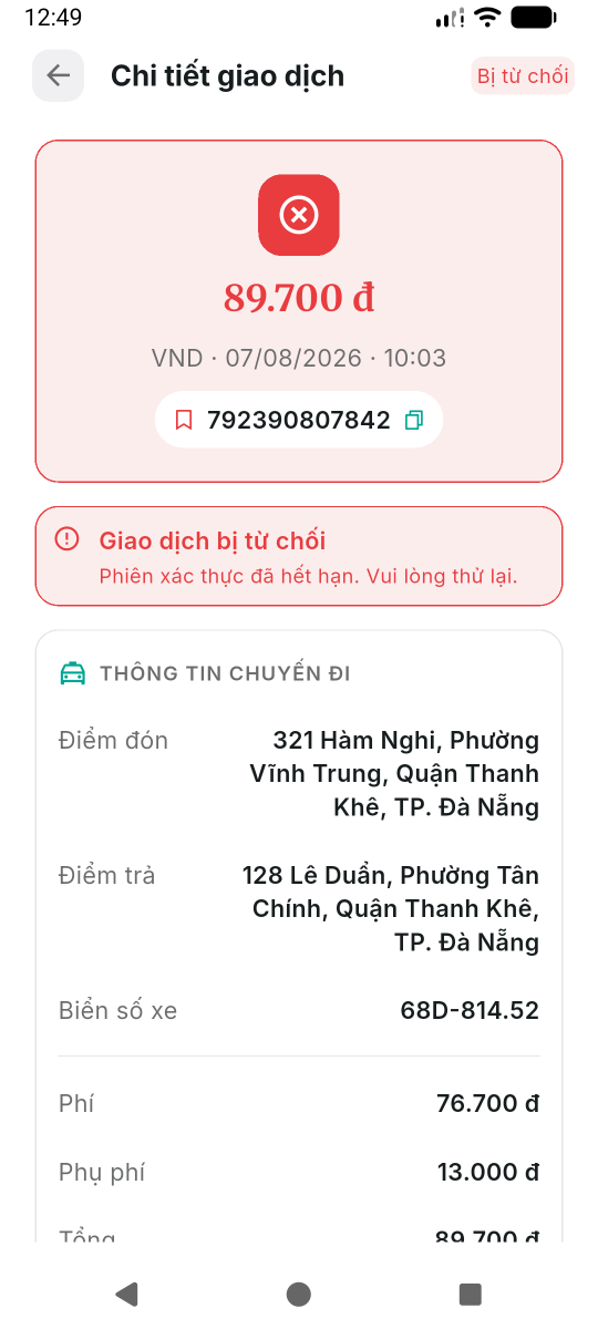 Từ chối — hết hạn xác nhận