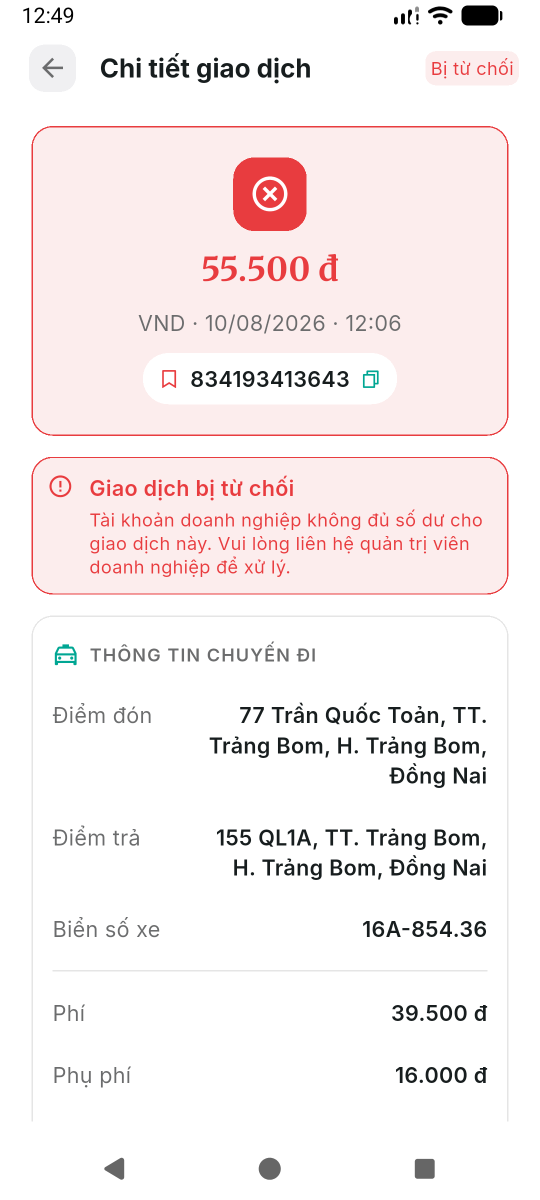 Từ chối — tài khoản doanh nghiệp