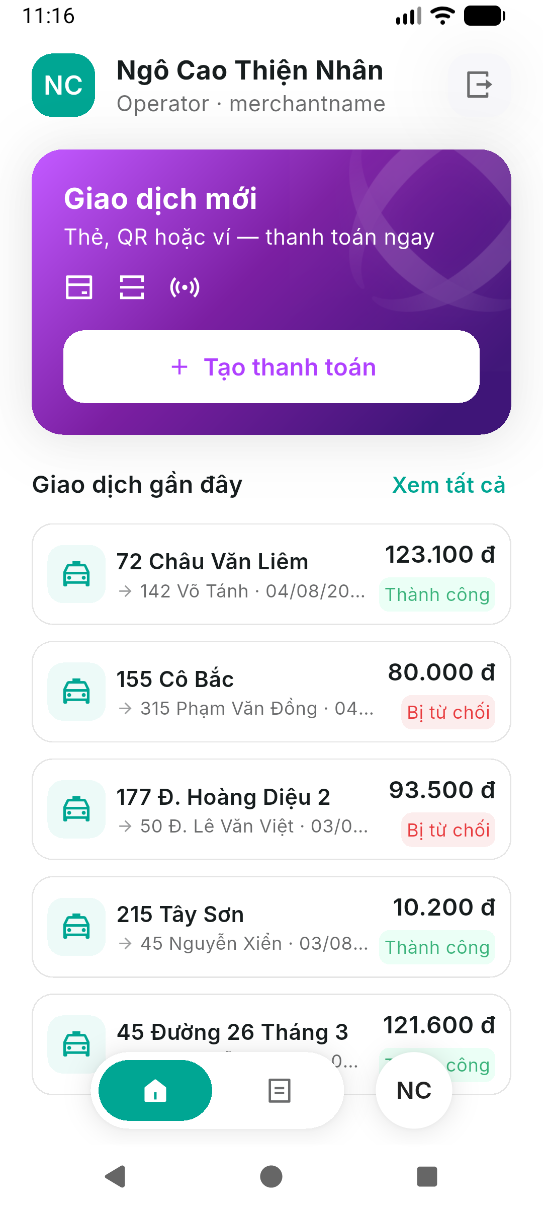 Màn hình trang chủ