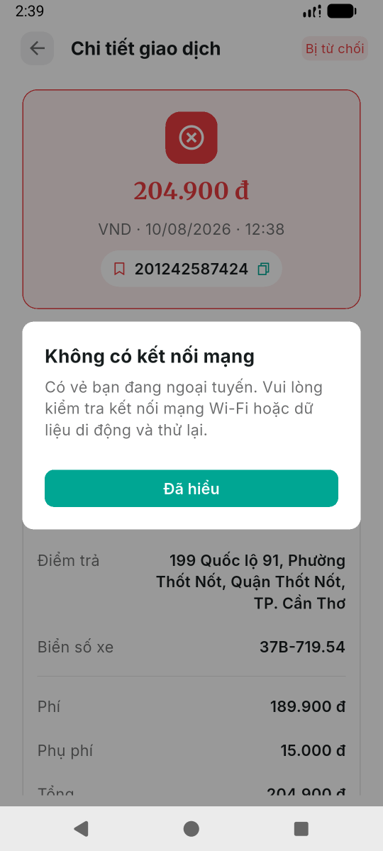 Không có kết nối internet