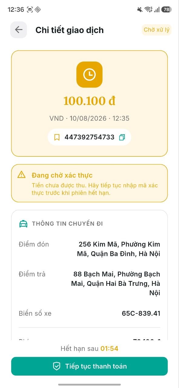 Giao dịch đang chờ — tiếp tục xác nhận