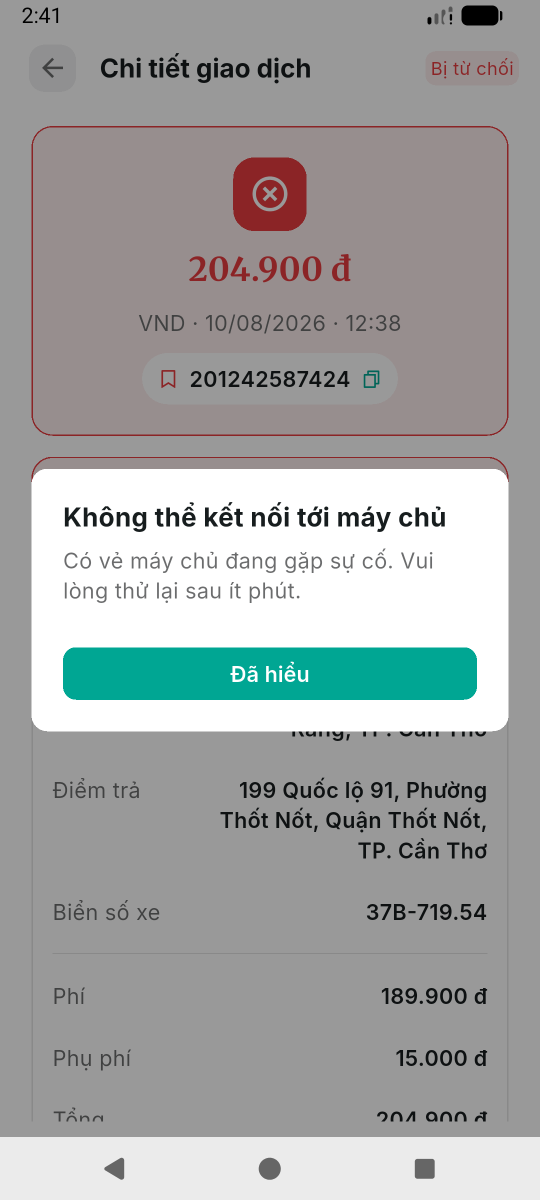 Không thể kết nối máy chủ